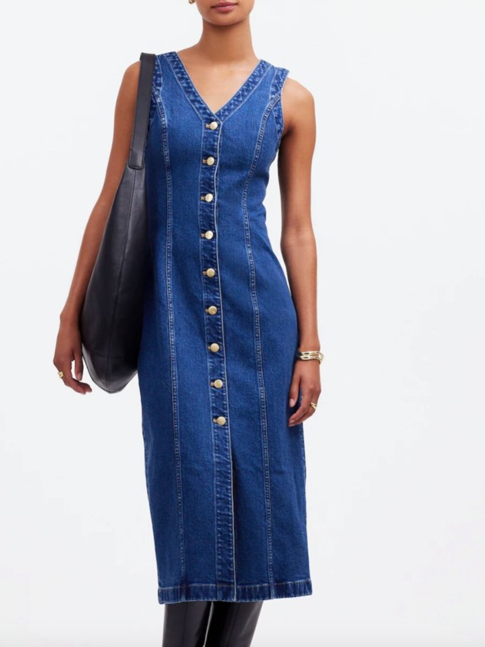 NWOT Madewell Denim V-Neck Midi Dress
